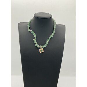 Urban Outfitters Green Aventurine Chip Necklace With Sun Charm & Gold-Tone Chain